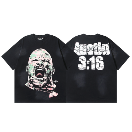 Hellstar Washed Retro Trendy Print Short-Sleeve T-Shirt